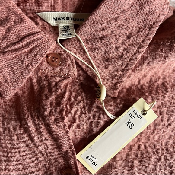 Max Studio Button Down Collar Shirt In Color Clay Textured Crepe Fabric Size XS - Picture 2 of 8